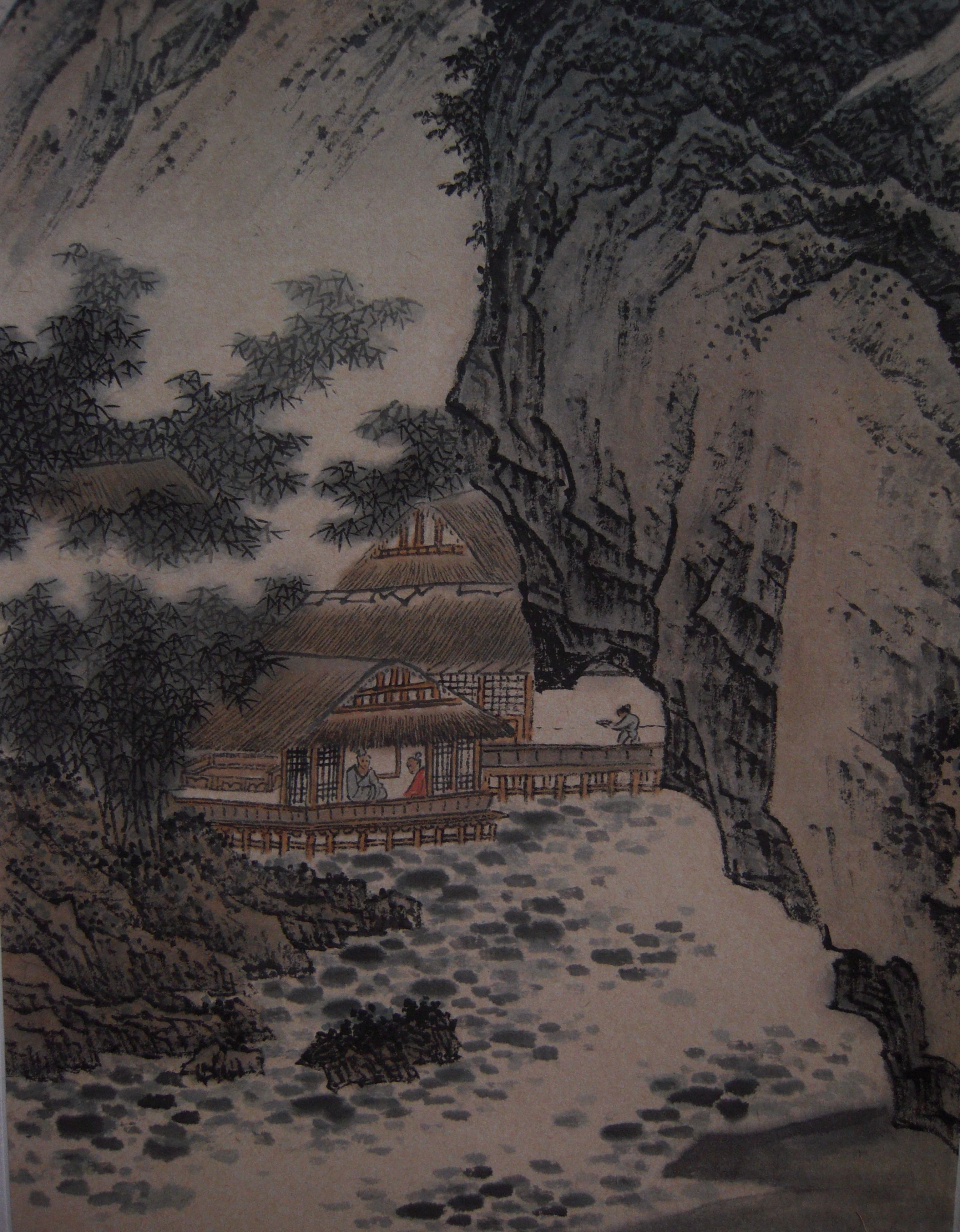 仿古宣画的传统山水小条屏